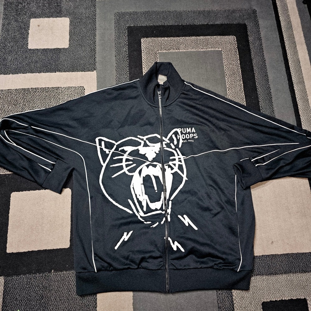 Puma Hoops Basketball Jacket Men XXL Black Like New Graphic Track Full Zip